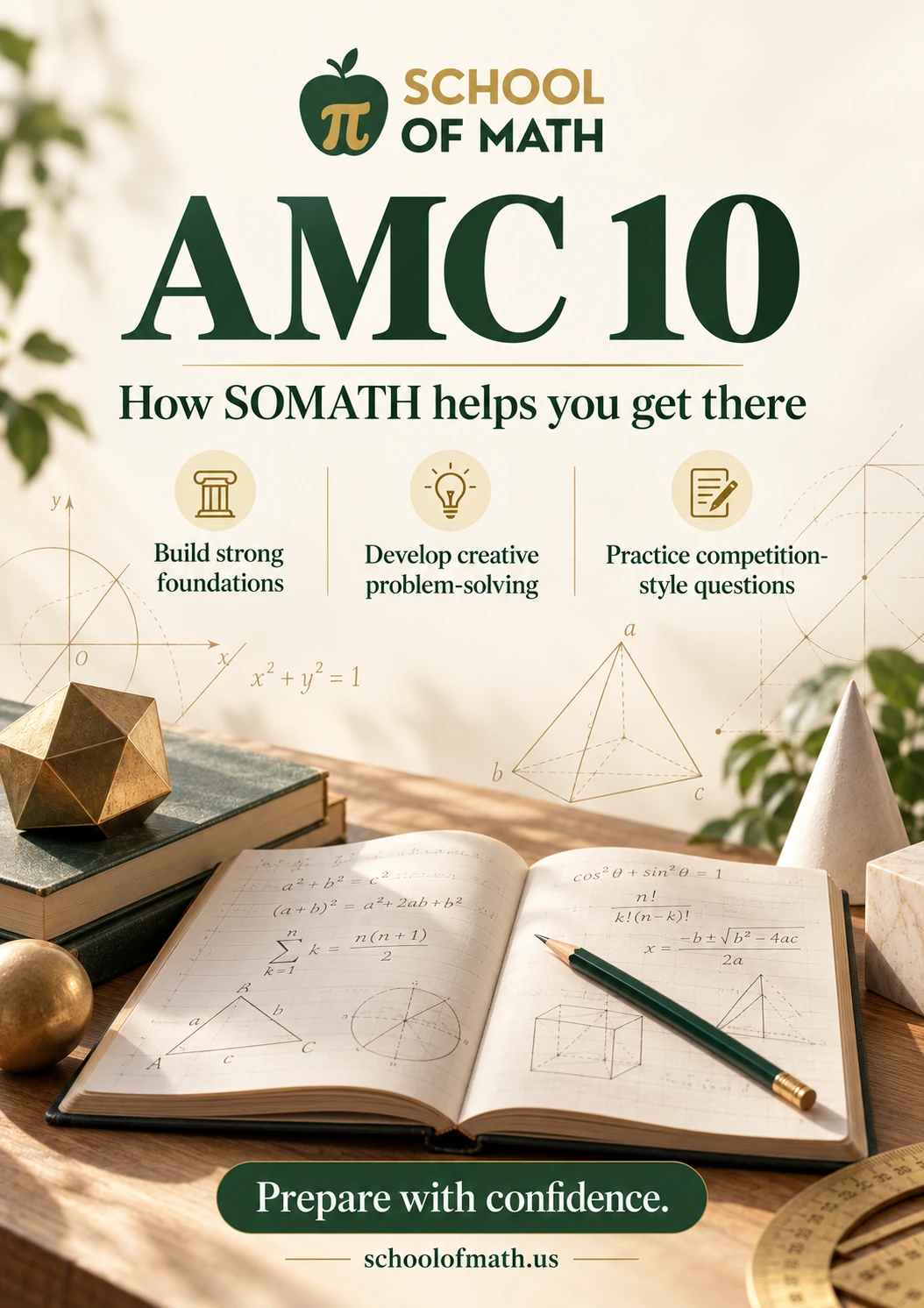 SOMATH AMC 10 preparation: build strong foundations, develop creative problem-solving, and practice competition-style questions.