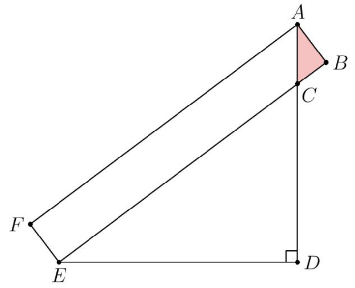 Original diagram: tilted rectangle ABEF, right triangle ADE, and C at the intersection of AD and BE.