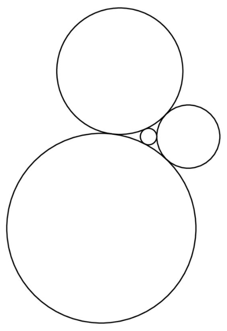 Original diagram: three mutually tangent circles surrounding a small circle in the gap.