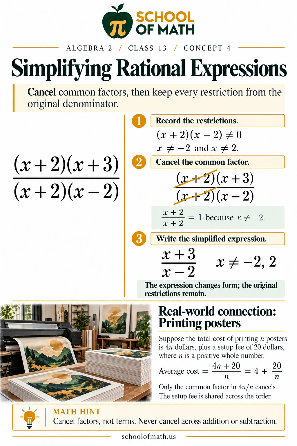 SOMATH Algebra 2 Class 13: Simplifying and keeping restrictions