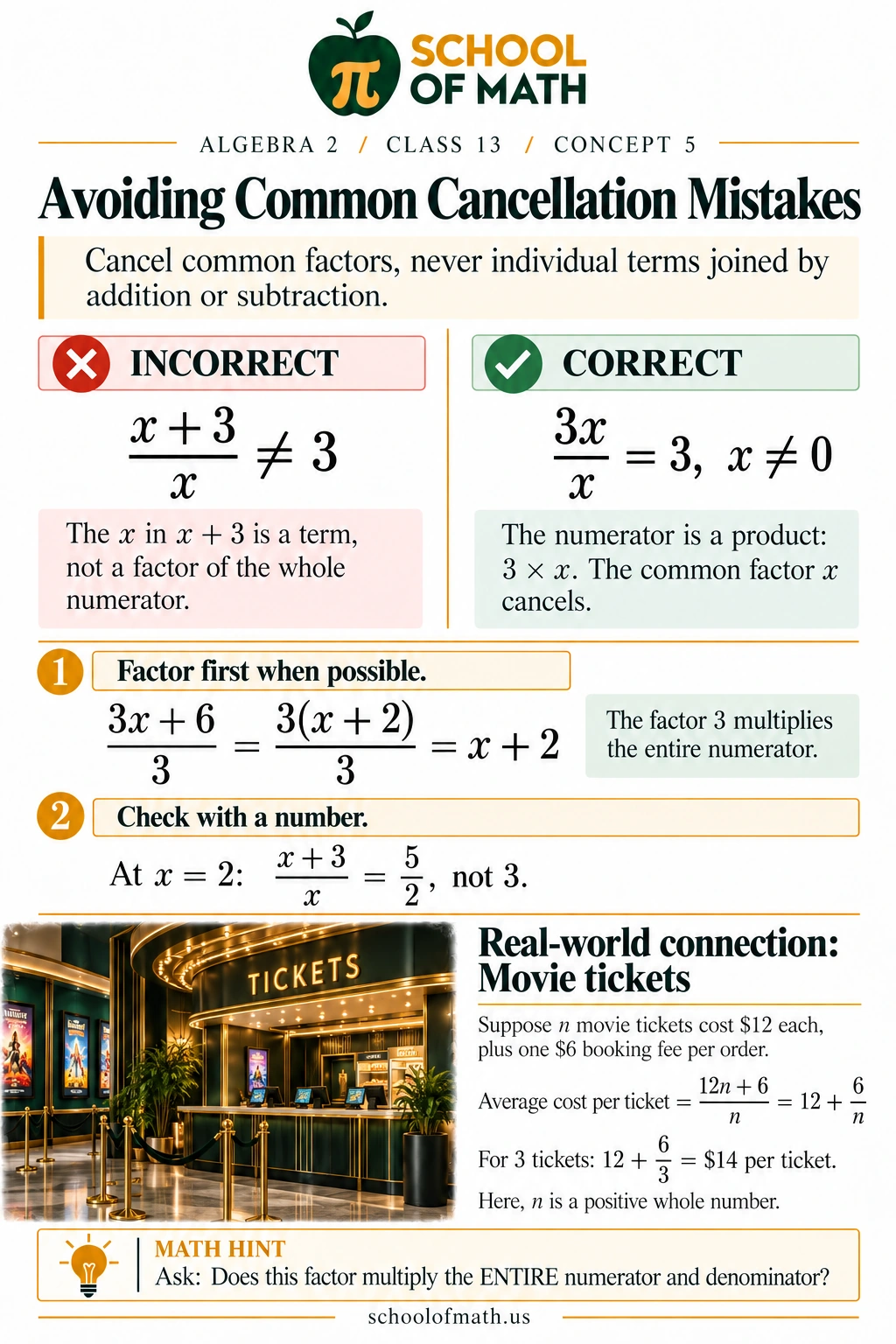 SOMATH Algebra 2 Class 13: Avoiding cancellation mistakes