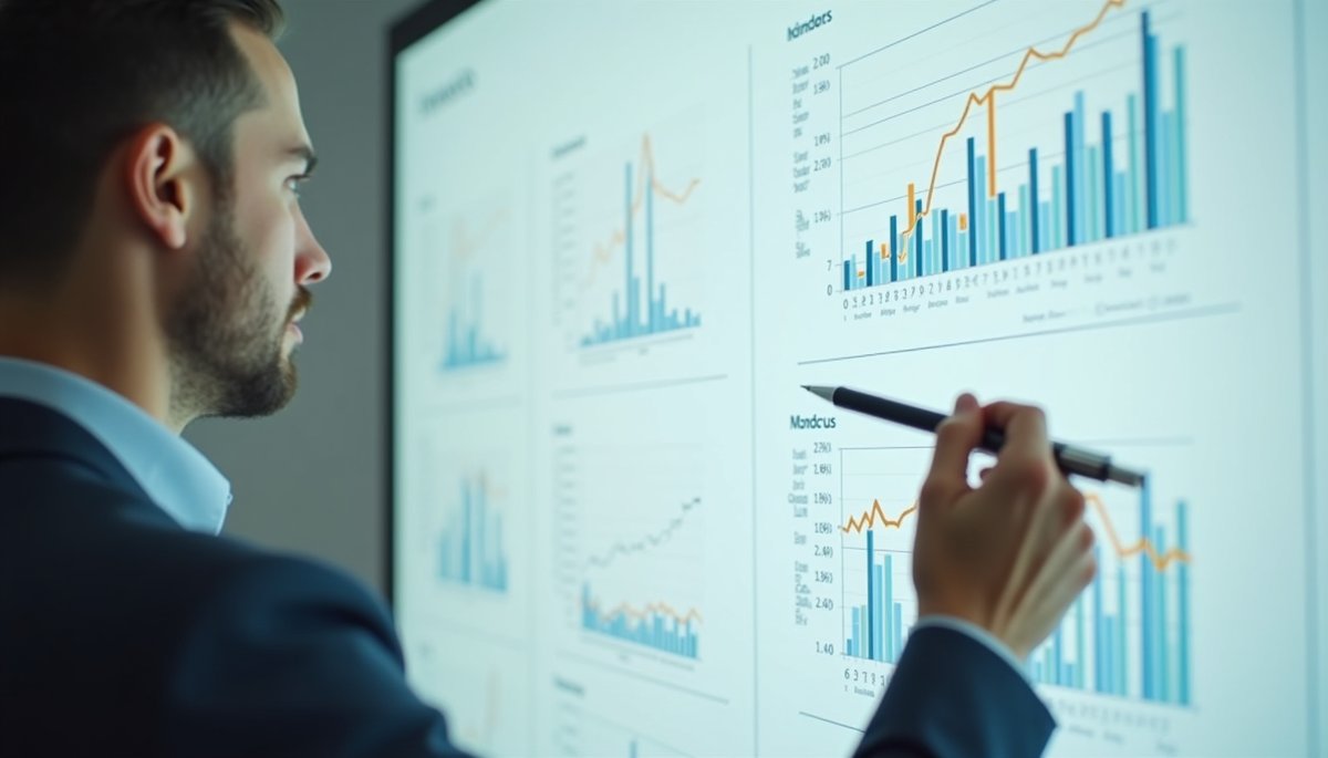Close-up view of a tutor explaining statistical graphs on a whiteboard
