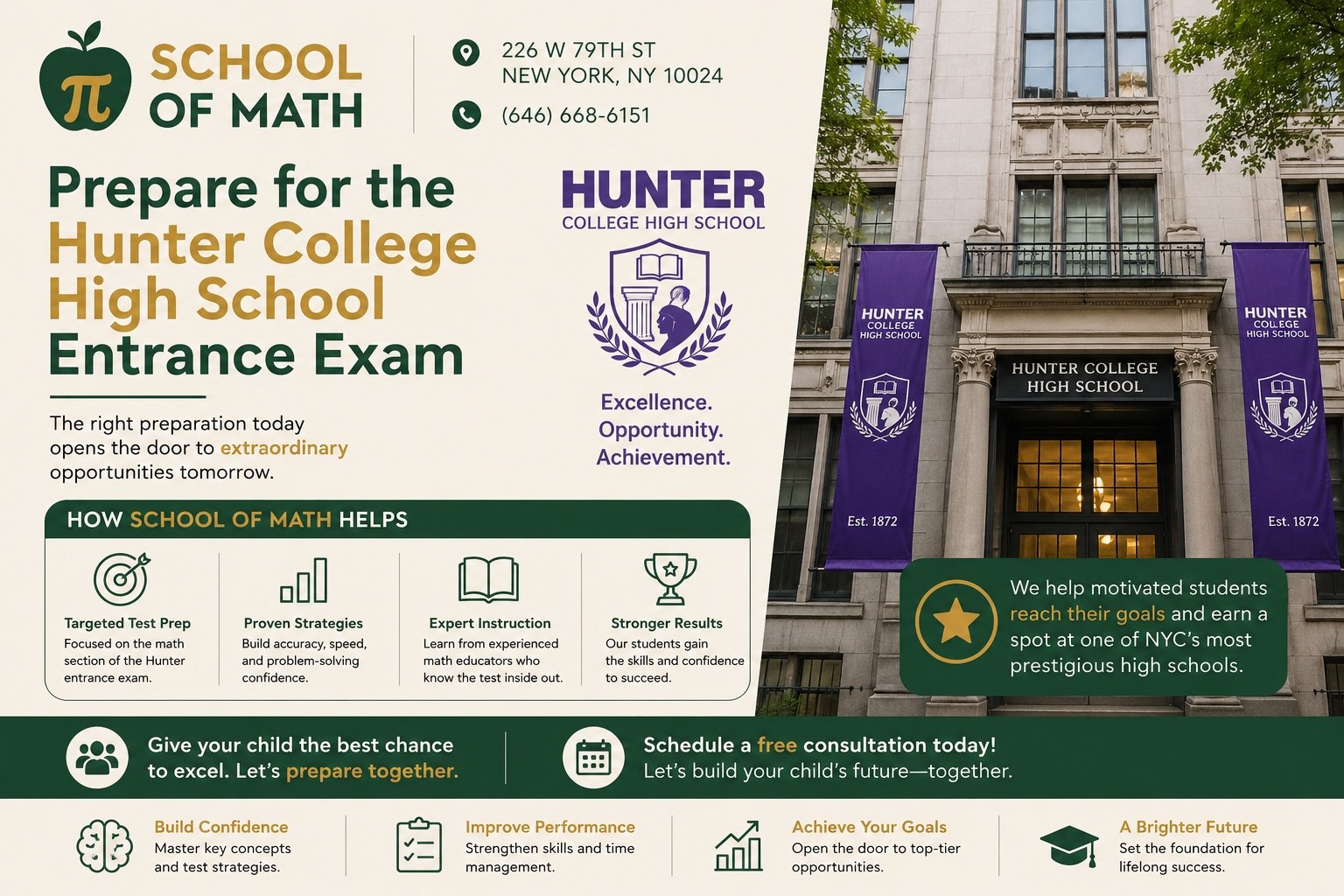 Hunter College High School entrance exam math prep guide for Upper West Side families — SOMATH at 226 W 79th St, NYC 10024