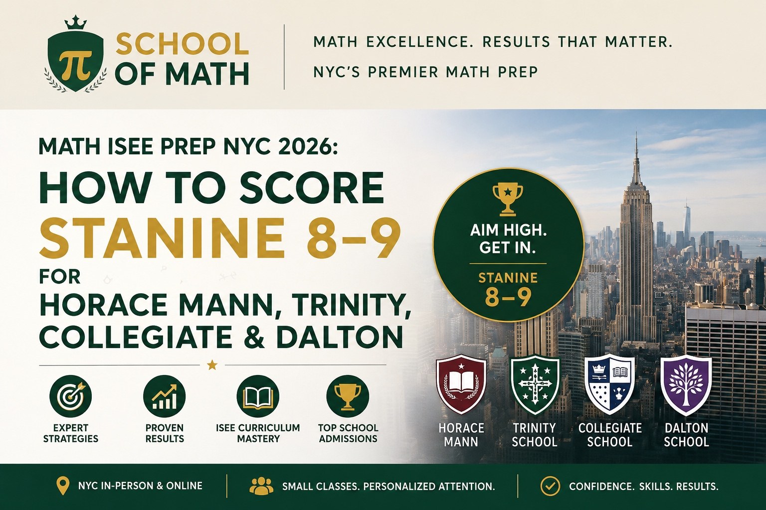 Math ISEE Prep NYC 2026: How to Score Stanine 8-9 for Horace Mann, Trinity, Collegiate, Dalton - School of Math, 226 W 79th St