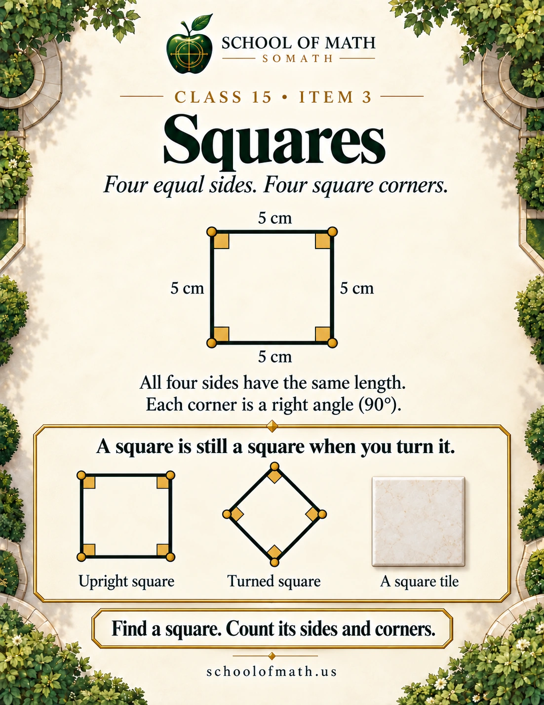 Little Newtons Class 15: Squares: equal sides and square corners