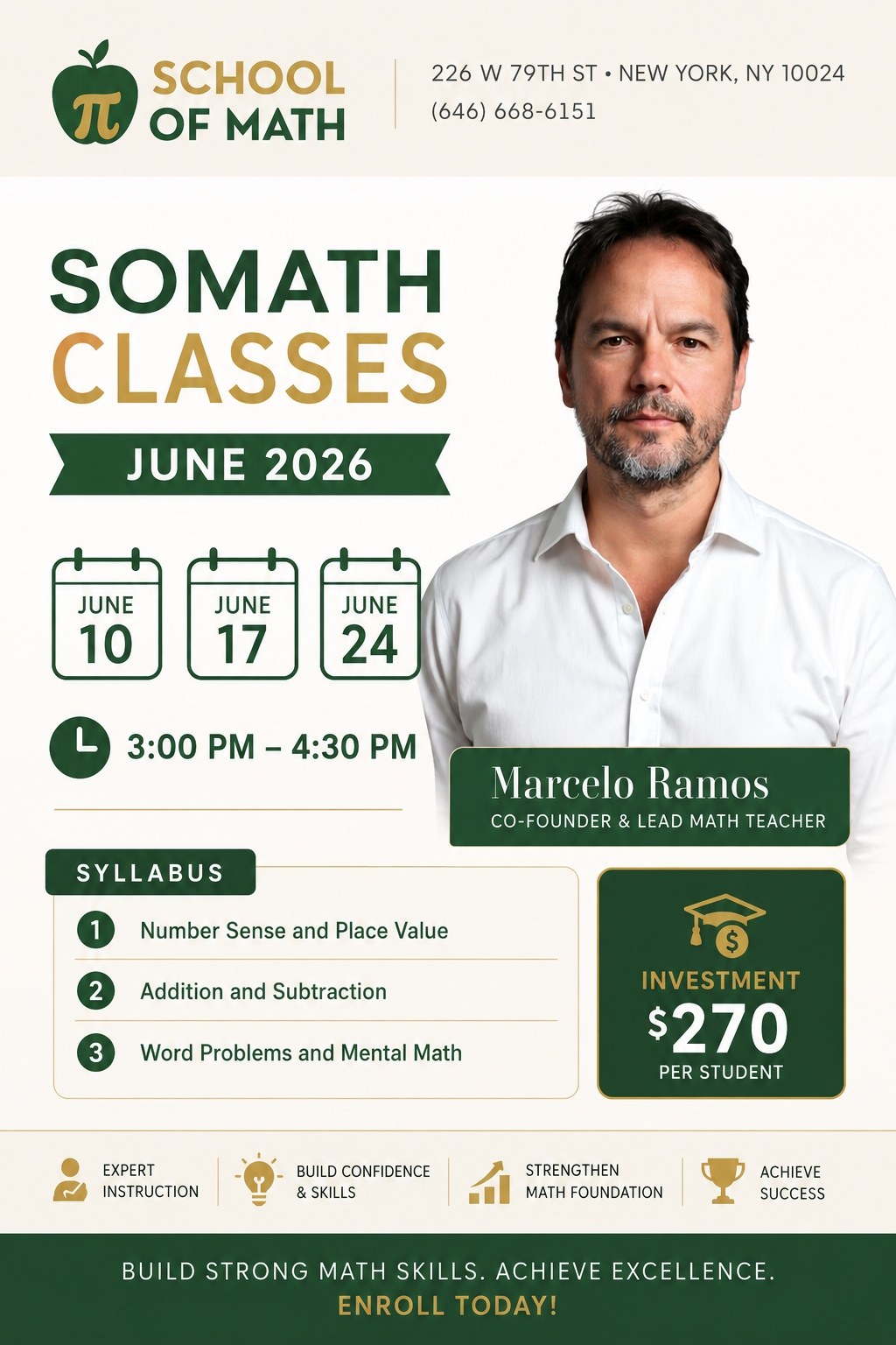 SOMATH Classes June 2026 — Upper West Side math enrichment with co-founder Marcelo Ambrozio, 226 W 79th St, NYC 10024