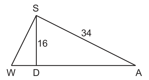 Original August 2026 Geometry Regents Question 20 diagram: Altitude to a hypotenuse