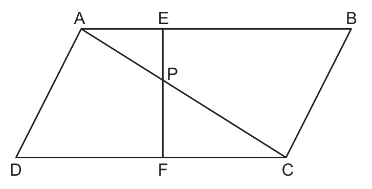 Original August 2026 Geometry Regents Question 25 diagram: Angle chasing in a parallelogram