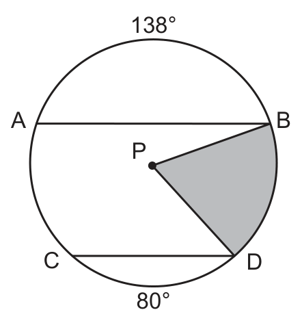 Original August 2026 Geometry Regents Question 31 diagram: Sector area and parallel chords