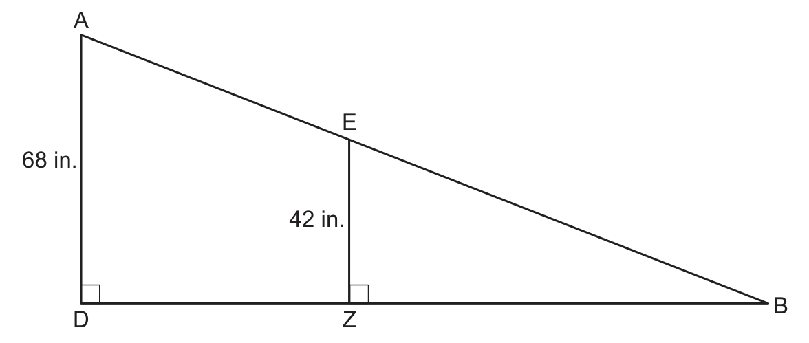 Original August 2026 Geometry Regents Question 34 diagram: Angle of elevation and the difference of distances